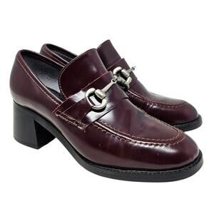 Vintage 90s Express 6.5 Burgundy Ox Blood Horsebit Chunky Heel Loafer Whimsygoth
